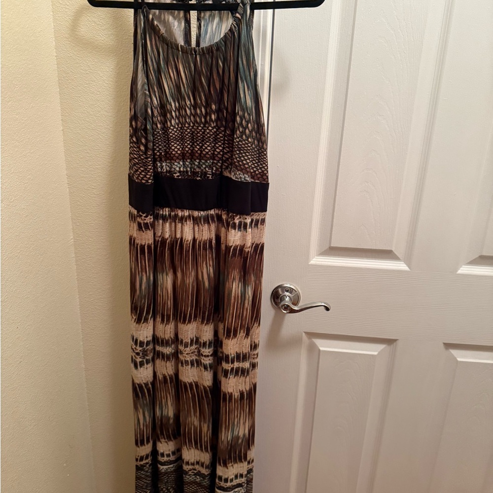 R&M Richards Brown and Black Patterned Maxi Dress